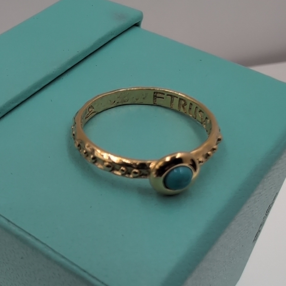 Etrusca Italian 925 Silver Gold Turquoise Cabochon Ring - Quiet Luxury
